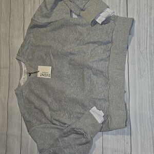 EVIDNT Women's Back Tie Crewneck Sweatshirt Gray & White Size L NWT